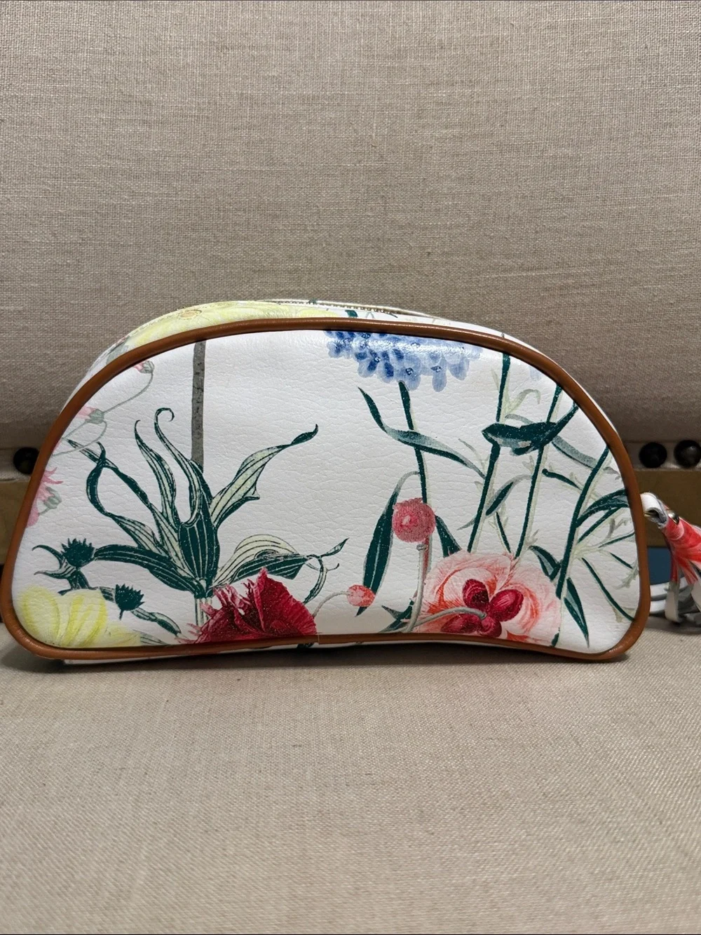 Valentina White Floral Leather Cosmetic Pouch